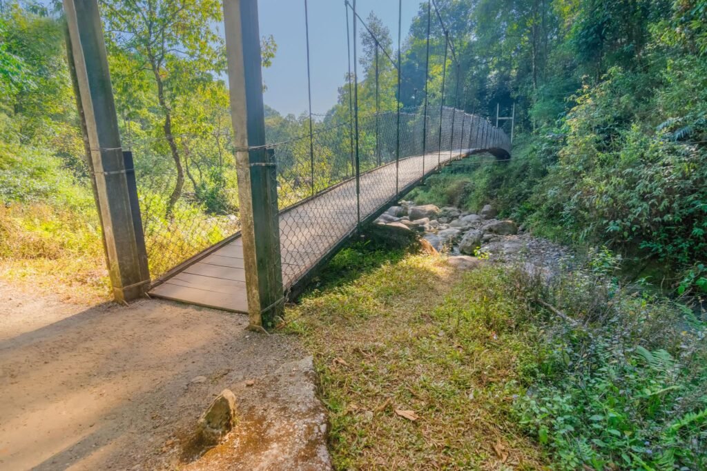 Peaceful forest village famous for riverside stays, hanging bridges, and nature escapes.