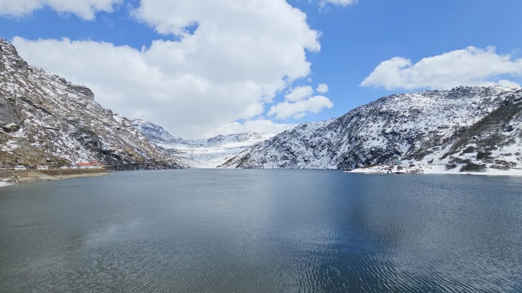 Beautiful glacial lake surrounded by snow-capped mountains and breathtaking Himalayan landscapes.
